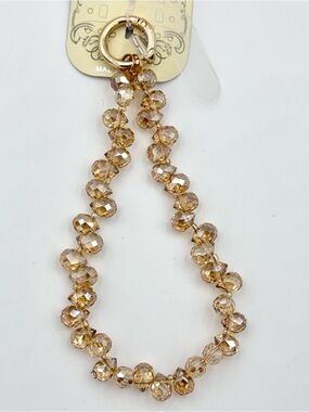 Gold Crystal Bead Cell Phone Wrist Strap Bracelet - Women Jewelry